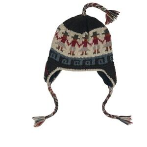 Ganesh Himal 100% Wool Hand Knit Nepal Earflap Beanie Fleece Lined Chullo Hat